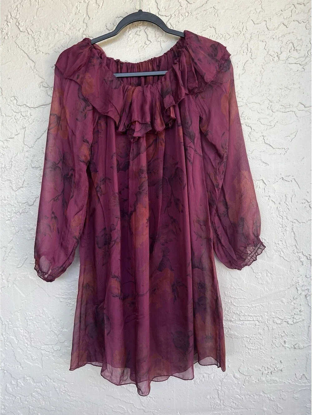 Tempo Paris Women S Burgundy Long Sleeve With Spaghetti Strap Liner Sheer Dress